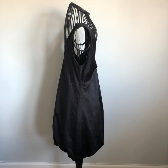 Black Satin Wide Puffball Hem Shift Dress - Picture 5 of 9